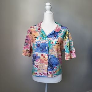 Vintage Cafe Stamp Button Up Top